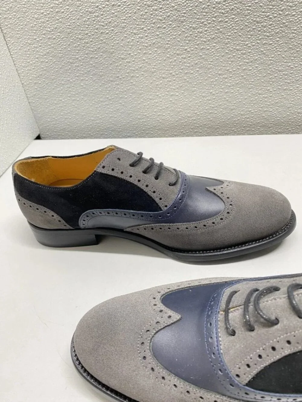 Hockerty Mens Brogue Colorblock Wingtip Leather Shoes Size 9/EU 42 Grey, Multi